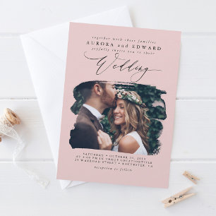 Dusty Rose Modern Boho Wedding Photo Invitation