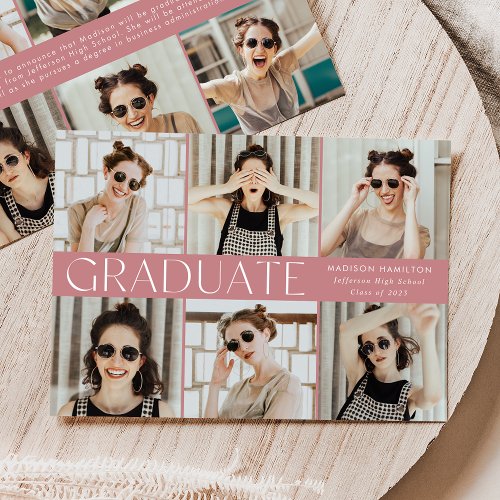 Dusty Rose Modern Classic 12 Photo Graduation Announcement