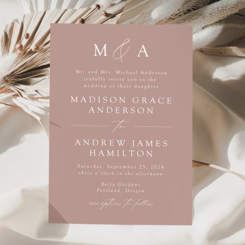 Dusty Rose Modern Elegance Monogram Wedding Invitation