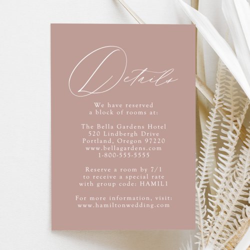 Dusty Rose Modern Elegance Wedding Details Enclosure Card