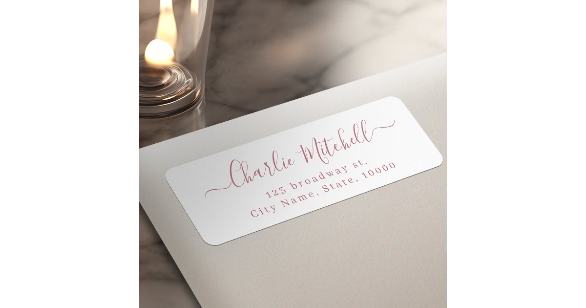 Dusty Rose Modern elegant script return address Label | Zazzle
