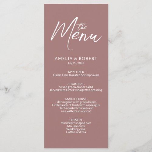 Dusty Rose Modern Elegant Simple Wedding Menu 