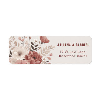 Dusty Rose Modern Floral Wedding Address Label