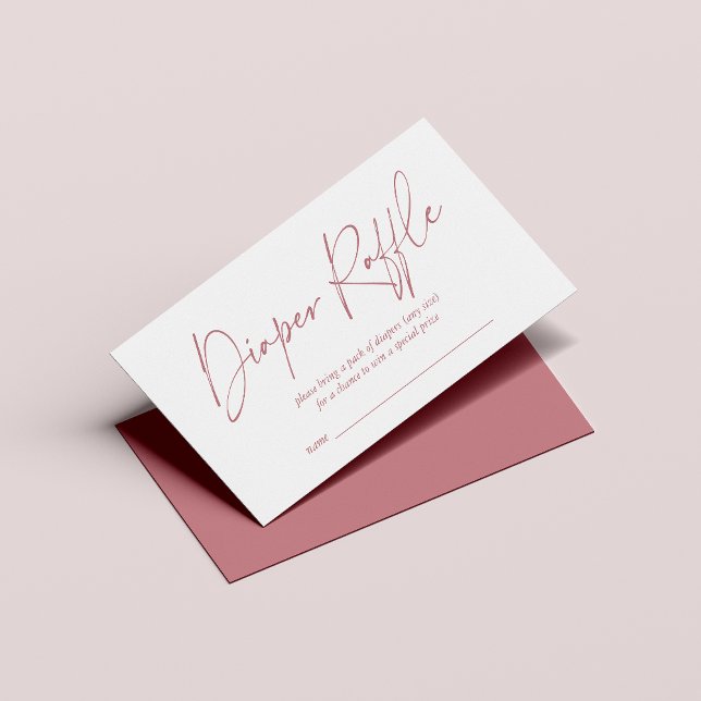 Dusty Rose Modern Handwritten Diaper Raffle Enclosure Card (Creator Uploaded)