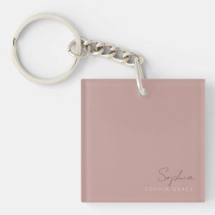 Dusty Rose Modern Handwritten Script Personalized Keychain