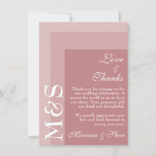 Dusty Rose Modern Initials Wedding Thank You Card