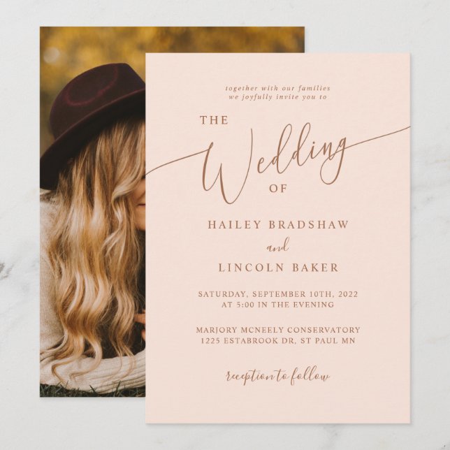 Dusty Rose Modern Minimal Photo Wedding Invitation (Front/Back)