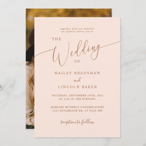 Dusty Rose Modern Minimal Photo Wedding Invitation