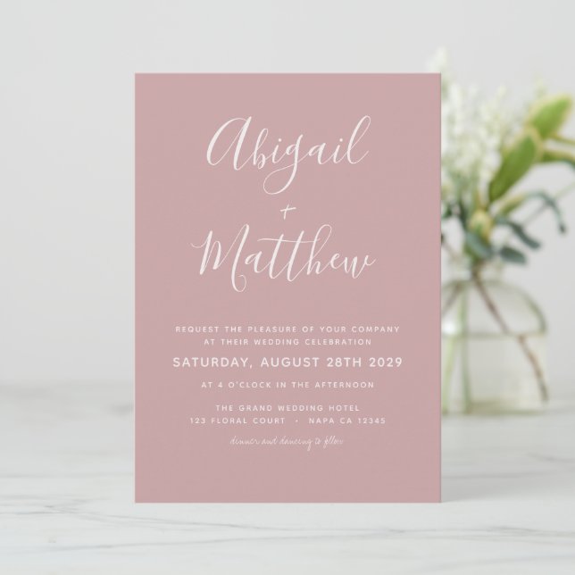 Dusty Rose Modern Minimalist Photo Wedding   Invitation (Standing Front)