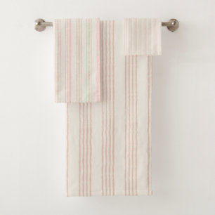 Dusty Rose Modern Minimalist Stripe Boho  Bath Towel Set