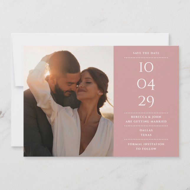 Dusty Rose Modern Minimalist Wedding Photo Save The Date (Front)