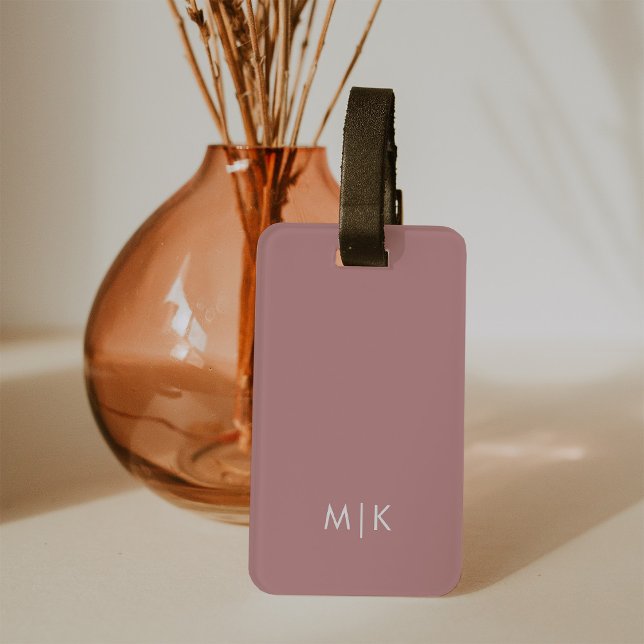 Dusty Rose | Modern Monogram Luggage Tag (A chic, neutral dusty rose luggage tag to add style to any suitcase!)