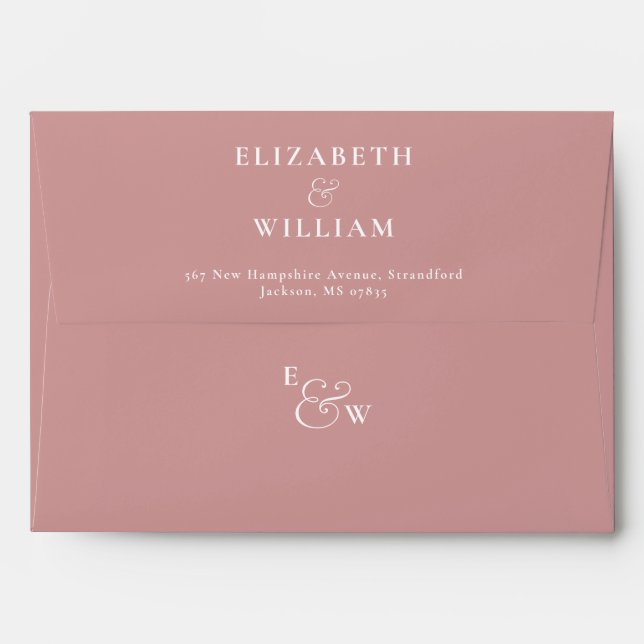 Dusty Rose Modern Monogram Return Address Envelope (Back (Top Flap))