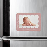 Dusty Rose Modern Scalloped Birth Announcement Magnet<br><div class="desc">Modern birth announcement magnet featuring your baby's photo nestled inside of a dusty rose scalloped frame. Personalize the dusty rose birth announcement magnet by adding your baby's name and additional information in white lettering.</div>