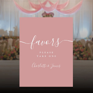 Dusty Rose Modern Script Wedding Favors Table Sign
