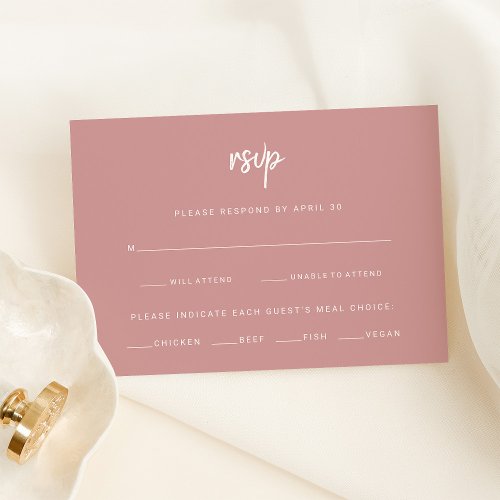 Dusty Rose Modern Script  Wedding Meal Choice RSVP Card