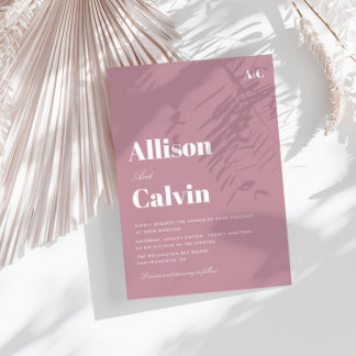 dusty rose modern text wedding invitation