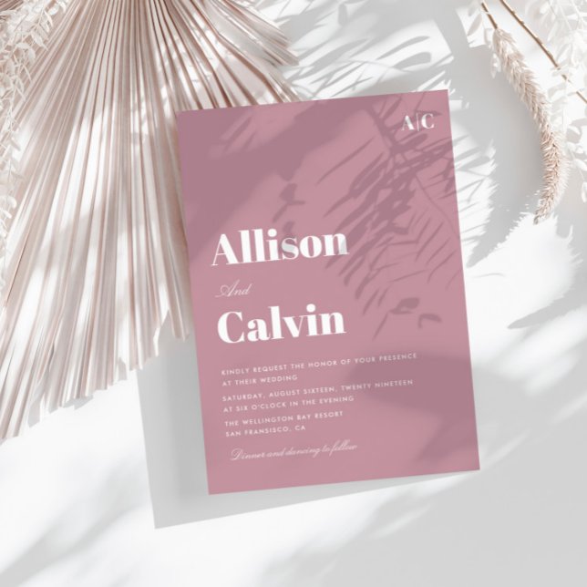 dusty rose modern text wedding invitation (Creator Uploaded)
