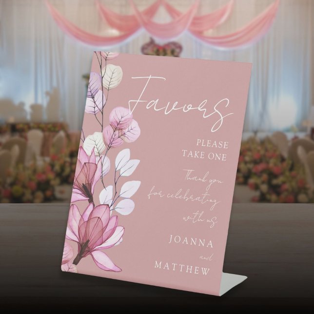 Dusty Rose Modern Transparent Floral Favors Pedestal Sign (Dusty Rose Modern Transparent Floral Favors Pedestal Sign)