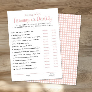 Dusty Rose Mommy or Daddy Baby Shower Game Card