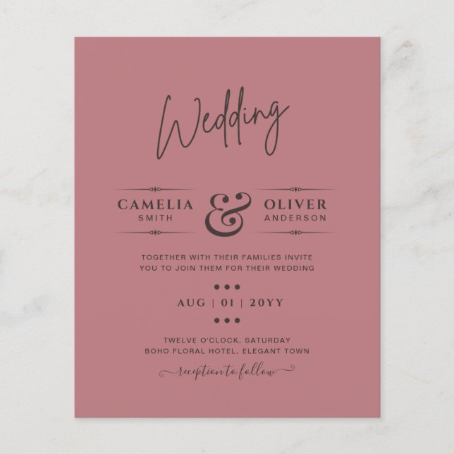 Dusty Rose Monochrome Wedding Flyer (Front)
