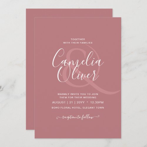 Dusty Rose Monochrome Wedding Invitation