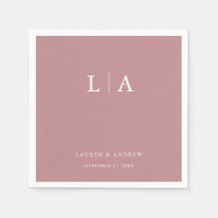 Dusty Rose Monogram Elegant Simple Wedding Napkins