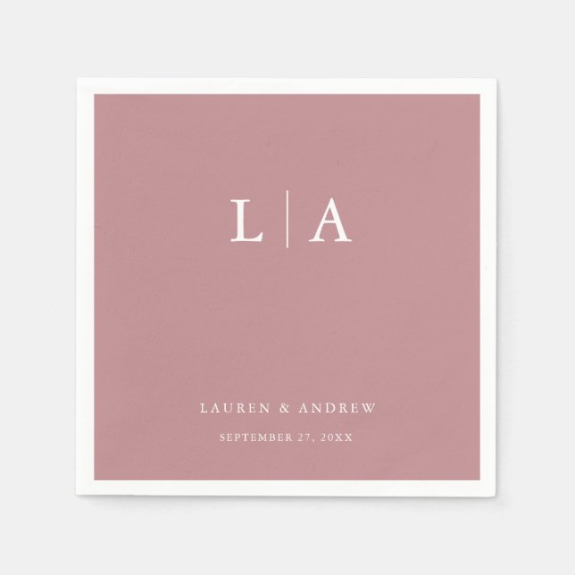 Dusty Rose Monogram Elegant Simple Wedding Napkins (Front)