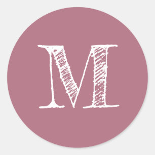 Dusty Rose Monogram Initial Classic Round Sticker