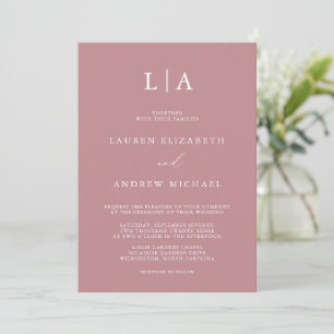 Dusty Rose Monogram Simple Minimalist Wedding Invitation