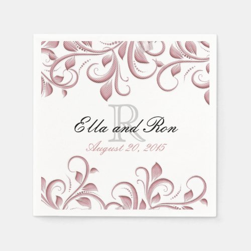 Dusty Rose Monogram Swirl Wedding Napkin Template