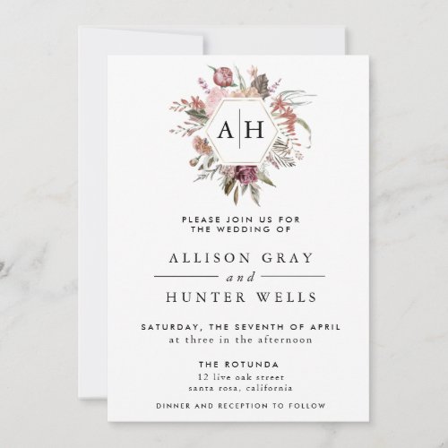 Dusty Rose Monogram Wedding Invitation