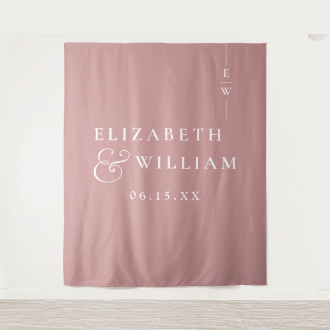 Dusty Rose Monogram Wedding Photo Backdrop (Front)