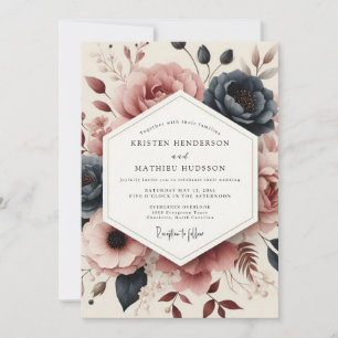 Dusty Rose Moody Bloom Wedding Invitation