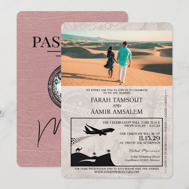 Dusty Rose Morocco Passport Wedding Invitation (Front/Back)