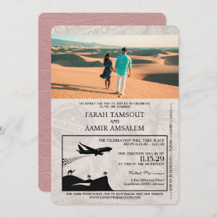 Dusty Rose Morocco Passport Wedding Invitation