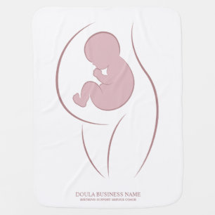 Dusty Rose Mother and Baby Silhouette Line Art Blanket