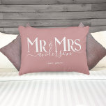 Dusty Rose Mr & Mrs Newlywed Couple Wedding Accent Pillow<br><div class="desc">Celebrate your holy matrimony with this cute Mr. and Mrs. wedding pillow for newlywed couples. Customize it by adding your last name / surname and wedding anniversary year date. Mauve pink / dusty rose color with white elegant font. Great for a bridal shower or anniversary / wedding gift for a...</div>