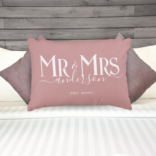 Dusty Rose Mr  Mrs Newlywed Couple Wedding Accent Pillow