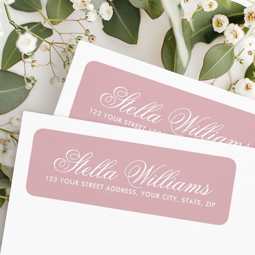 Dusty rose muted pink calligraphy script label