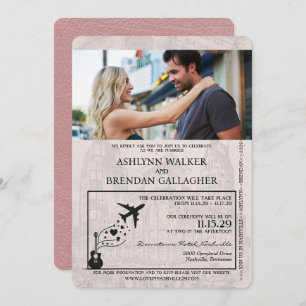 Dusty Rose Nashville Passport Wedding Invitation