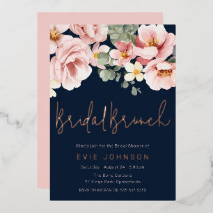 Dusty Rose Navy Bridal Shower Brunch Rose Gold Foil Invitation