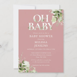 Dusty Rose Oh Baby Botanical Greenery Baby Shower Invitation