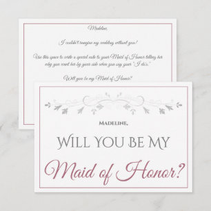 Dusty Rose on White Elegant Be My Maid of Honor Card