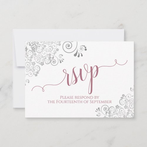 Dusty Rose on White Elegant Calligraphy Wedding RSVP Card