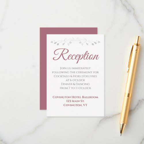 Dusty Rose on White Elegant Wedding Reception Enclosure Card