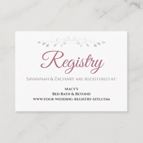 Dusty Rose on White Elegant Wedding Registry Enclosure Card