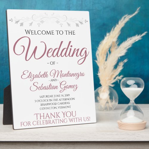 Dusty Rose on White Elegant Wedding Welcome Sign Plaque
