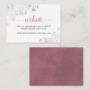 Dusty Rose on White Silver Lace Wedding Website Enclosure Card