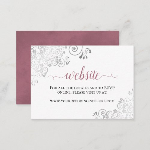 Dusty Rose on White Silver Lace Wedding Website Enclosure Card